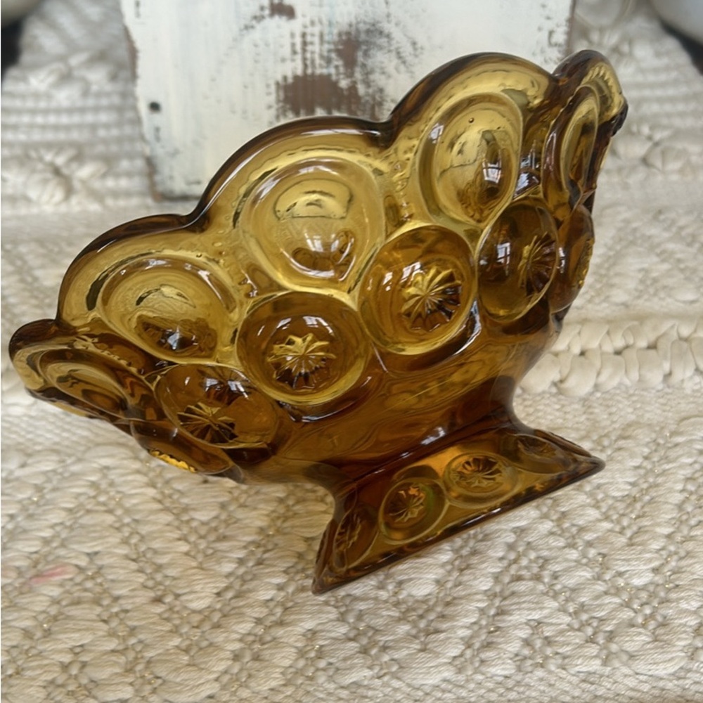 Vintage L.E. Smith Moon and Stars amber pedastal bowl